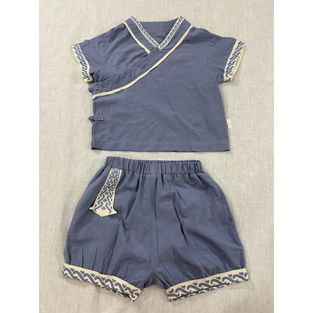 Baby Amila Brand Kimono  Blue Top And Shorts Set Size 3 Months